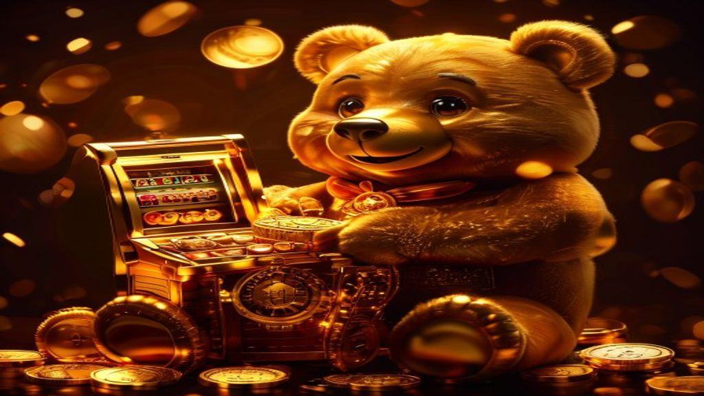 Казино Lucky Bear — главный экран с медведем и золотом